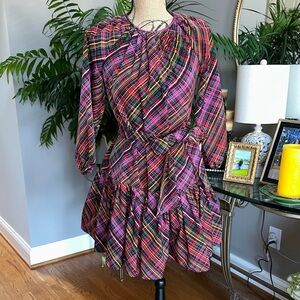 Chic Multicolor Plaid Long Sleeve Dress